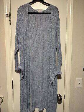 LuLaRoe Heathered Light Blue Ribbed Knit Cardigan